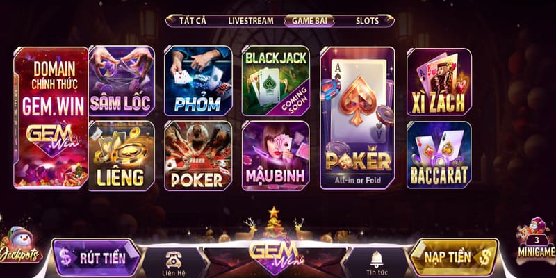 Giao diện của game bài Gemwin được thiết kế trực quan